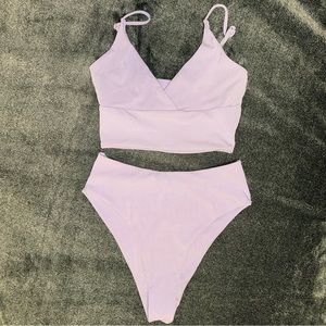 ZAFUL Ribbed High Cut Surplice Tankini Swimsuit